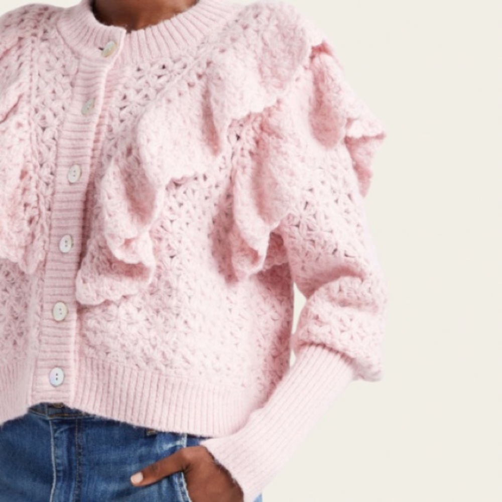 NWT FARM RIO Bohemian
Flower Texture ruffled openwork knit cardigan Sweater - Picture 12 of 12